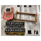 GM Engine Cylinder Heads with Bolts and Wooden Stand GM Engine Cylinder Heads with Bolts and Wooden Stand