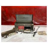 Metal Toolbox with Starrett Micrometer, Craftsman Torque Wrench, and More.  Metal Toolbox with Starrett Micrometer, Craftsman Torque Wrench, and More.Â