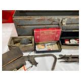 Metal Toolbox with Starrett Micrometer, Craftsman Torque Wrench, and More.  Metal Toolbox with Starrett Micrometer, Craftsman Torque Wrench, and More.Â
