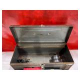 Metal Toolbox with Starrett Micrometer, Craftsman Torque Wrench, and More.  Metal Toolbox with Starrett Micrometer, Craftsman Torque Wrench, and More.Â