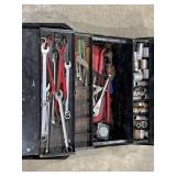 Metal Tool Box With Assorted Hand Tools and Socket Set Metal Tool Box With Assorted Hand Tools and Socket Set