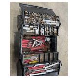 Metal Tool Box With Assorted Hand Tools and Socket Set Metal Tool Box With Assorted Hand Tools and Socket Set