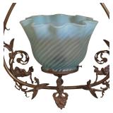 Vintage Hanging Light Fixture with Blue Glass Shade and Ornate Metal Frame