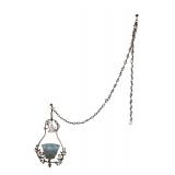 Vintage Hanging Light Fixture with Blue Glass Shade and Ornate Metal Frame
