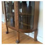 Antique Curved Glass Display Cabinet with Claw Feet