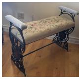 Vintage Iron Bench with Needlepoint Floral Upholstery