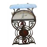 Vintage Iron Bench with Needlepoint Floral Upholstery