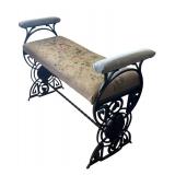 Vintage Iron Bench with Needlepoint Floral Upholstery