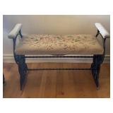Vintage Iron Bench with Needlepoint Floral Upholstery