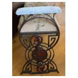 Vintage Iron Bench with Needlepoint Floral Upholstery