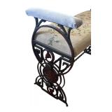 Vintage Iron Bench with Needlepoint Floral Upholstery