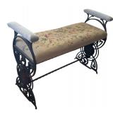Vintage Iron Bench with Needlepoint Floral Upholstery
