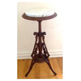 Antique Marble Top Carved Wood Plant Stand