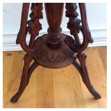 Antique Marble Top Carved Wood Plant Stand