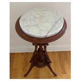 Antique Marble Top Carved Wood Plant Stand