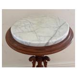 Antique Marble Top Carved Wood Plant Stand