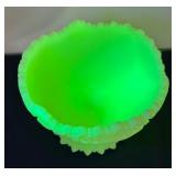 Vintage Fenton Custard Yellow Uranium Hobstar Pinwheel Pattern Satin Pedestal Compote