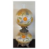 Gone with the Wind Style Hurricane Lamp with Floral Glass Shade