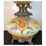 Gone with the Wind Style Hurricane Lamp with Floral Glass Shade