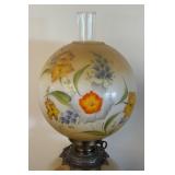 Gone with the Wind Style Hurricane Lamp with Floral Glass Shade