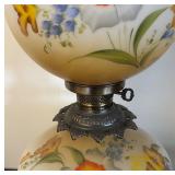 Gone with the Wind Style Hurricane Lamp with Floral Glass Shade