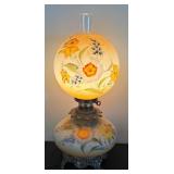 Gone with the Wind Style Hurricane Lamp with Floral Glass Shade