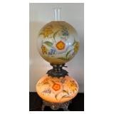 Gone with the Wind Style Hurricane Lamp with Floral Glass Shade