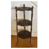 Vintage Three-Tier Brass Display Stand with Ornate Detailing