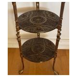 Vintage Three-Tier Brass Display Stand with Ornate Detailing