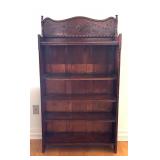 Vintage Wooden Bookshelf with Carved Decorative Back Panel