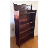 Vintage Wooden Bookshelf with Carved Decorative Back Panel