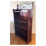 Vintage Wooden Bookshelf with Carved Decorative Back Panel