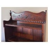 Vintage Wooden Bookshelf with Carved Decorative Back Panel