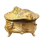 Pair of Vintage Art Nouveau Brass Jewelry Caskets Floral Design