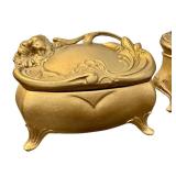 Pair of Vintage Art Nouveau Brass Jewelry Caskets Floral Design
