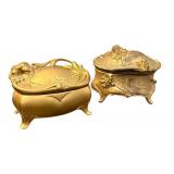 Pair of Vintage Art Nouveau Brass Jewelry Caskets Floral Design