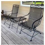 Set of 2 Outdoor Wrought Iron Patio Chairs with Side Table