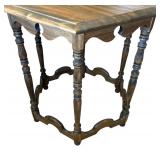 Vintage Hexagonal Wood Accent Table with Turned Legs