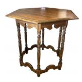 Vintage Hexagonal Wood Accent Table with Turned Legs