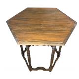 Vintage Hexagonal Wood Accent Table with Turned Legs