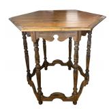 Vintage Hexagonal Wood Accent Table with Turned Legs