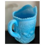 Set of 3 Vintage Blue Milk Glass Pieces Including Compote, Pitcher, and Bowl