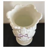 Vintage Fenton Art Glass Charleton Roses Power Jar, Vintage West Moreland Candy Dish Paneled Grape Pattern & West Moreland Old Quilt Pattern Vase