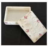 Vintage Fenton Art Glass Charleton Roses Power Jar, Vintage West Moreland Candy Dish Paneled Grape Pattern & West Moreland Old Quilt Pattern Vase