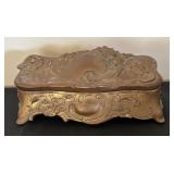 Antique Ornate Metal Jewelry Box with Floral Design