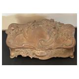 Antique Ornate Metal Jewelry Box with Floral Design