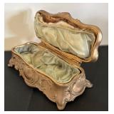 Antique Ornate Metal Jewelry Box with Floral Design