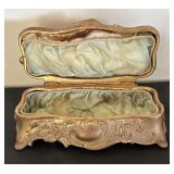 Antique Ornate Metal Jewelry Box with Floral Design