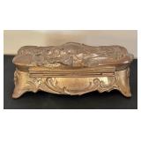 Antique Ornate Metal Jewelry Box with Floral Design