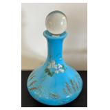 Set of 5 Victorian Glass Decanters with Painted Floral Designs